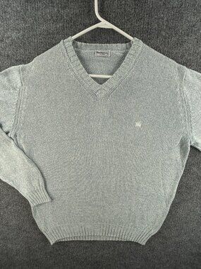 VTG Burberry Linen Silk Sweater Long Sleeve Pullover Italy 48 Logo V-Neck Men